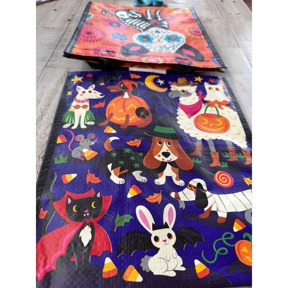 Halloween Dia de los Muertos Reusable Gift Bag 2 Pack Chihuahua Sugar Skull Dog